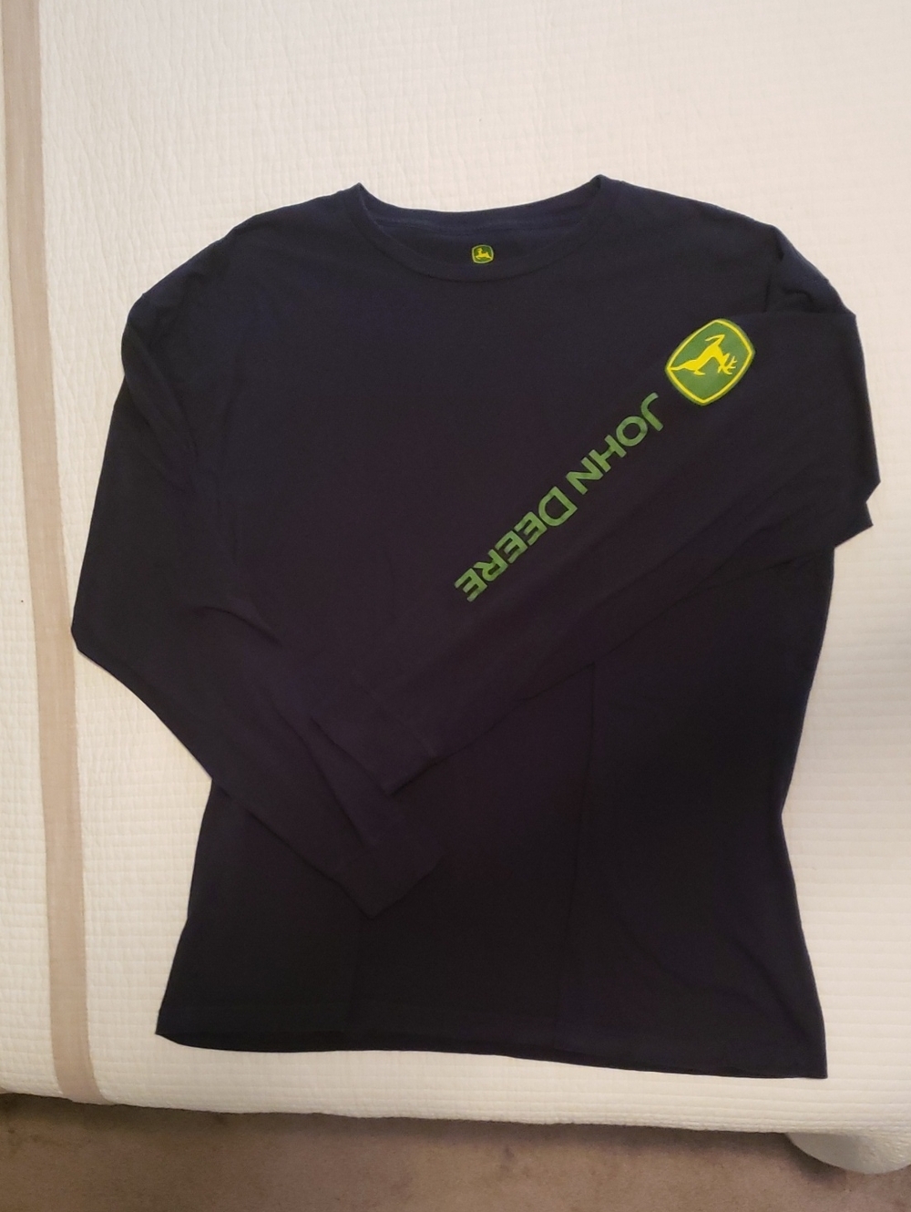 John Deere Navy Long Sleeve Tee with Green & Yellow Sleeve Logo